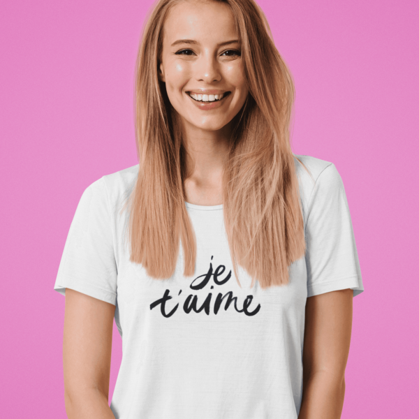 Moteriški marškinėliai „Je t'aime" – Balta