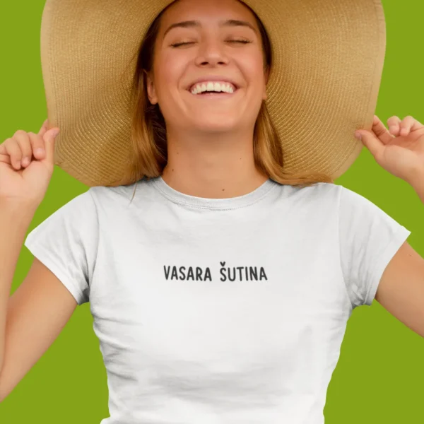 Moteriški marškinėliai „Vasara šutina" – Balta