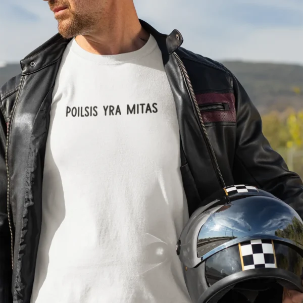 Vyriški marškinėliai „Poilsis yra mitas" – Balta