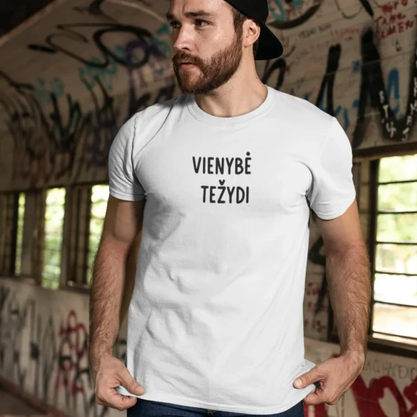 Vyriški marškinėliai „Vienybė težydi" – Balta