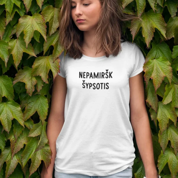 Moteriški marškinėliai „Nepamiršk šypsotis" – Balta